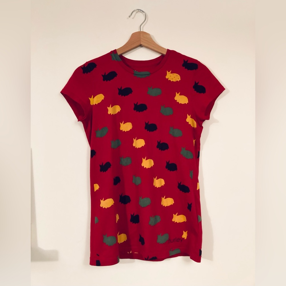 Vintage Hurley Skate Red Bunny Skate T-Shirt Rasta Colours Women’s XS Y2K